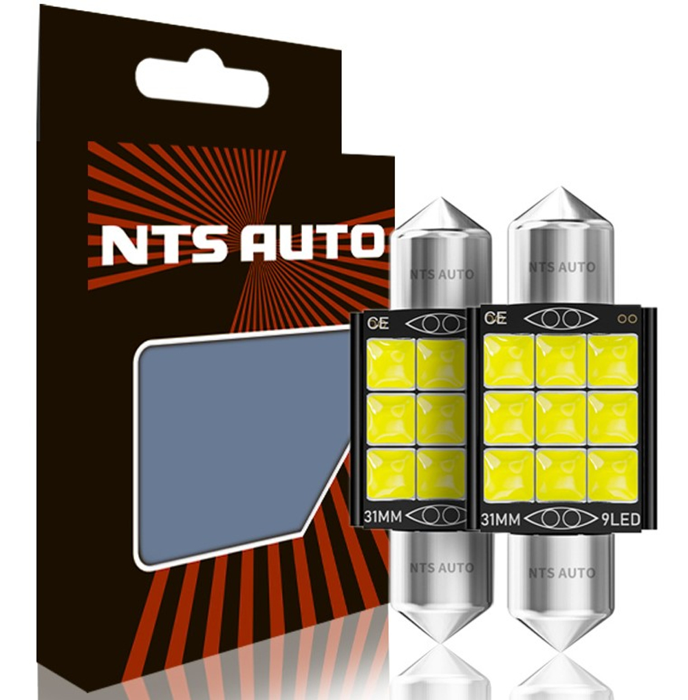 Светодиод 12V T11x31  9SMD 3030 белый (салон) 31MM-3030-9-12V-24 V-2PC NTS (кт2шт)