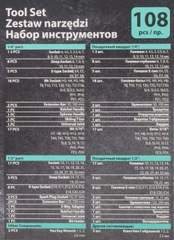 Набор инструментов PROFI 108пр. 1/4'',1/2''(6гр)(4-32мм) MAMEDFORCE MF-41082-5