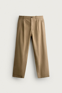 ZARA БРЮКИ ЧИНОС REGULAR FIT СО СКЛАДКАМИ, СВЕТЛЫЙ ХАКИ