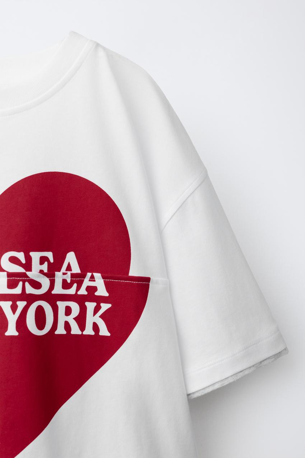 ZARA ФУТБОЛКА С ПРИНТОМ «СЕРДЦЕ», БЕЛЫЙ