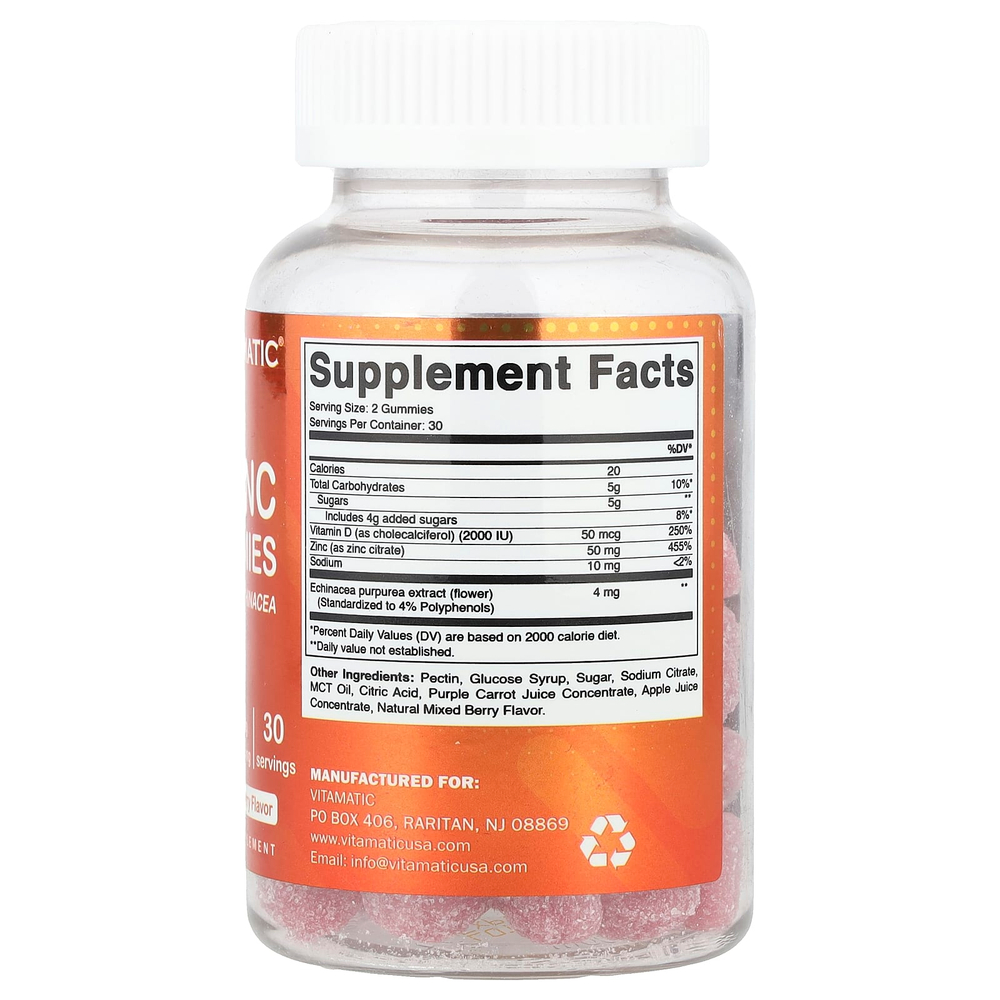 Vitamatic, Жевательные мармеладки с цинком, ягодное ассорти, 60 жевательных таблеток