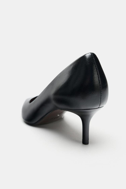 ZARA КОЖАНЫЕ ТУФЛИ НА КАБЛУКЕ, ЧЕРНЫЙ