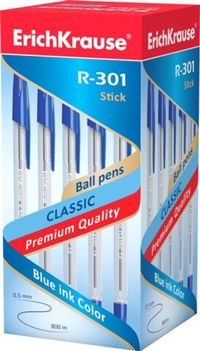 Ручка шариковая 1 мм, синяя "CLASSIC Stick R-301" (ErichKrause)