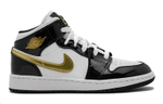 Jordan 1 Mid Patent Black White Gold GS