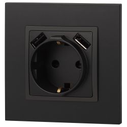 Розетка ЭРА Elegance 14-4109-05 2P+E 16A-250В штор. с 2xUSB 5В-3А антрацит | Эра Elegance