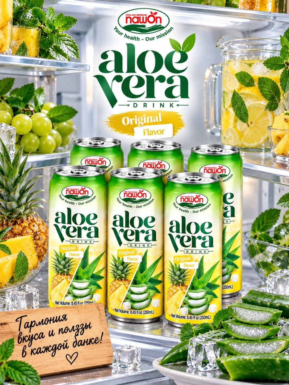 Напиток Nawon Aloe Vera с алоэ и ананасом, 250 мл 6 шт.