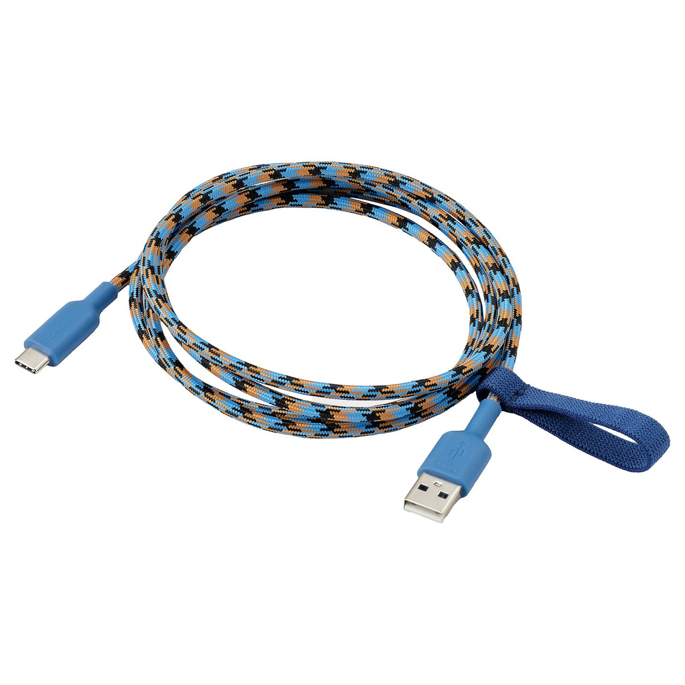 IKEA LILLHULT  (ИКЕА ЛИЛЛХУЛТ)  -  Кабель USB-A/USB-C - синий/оранжевый 1.5 м