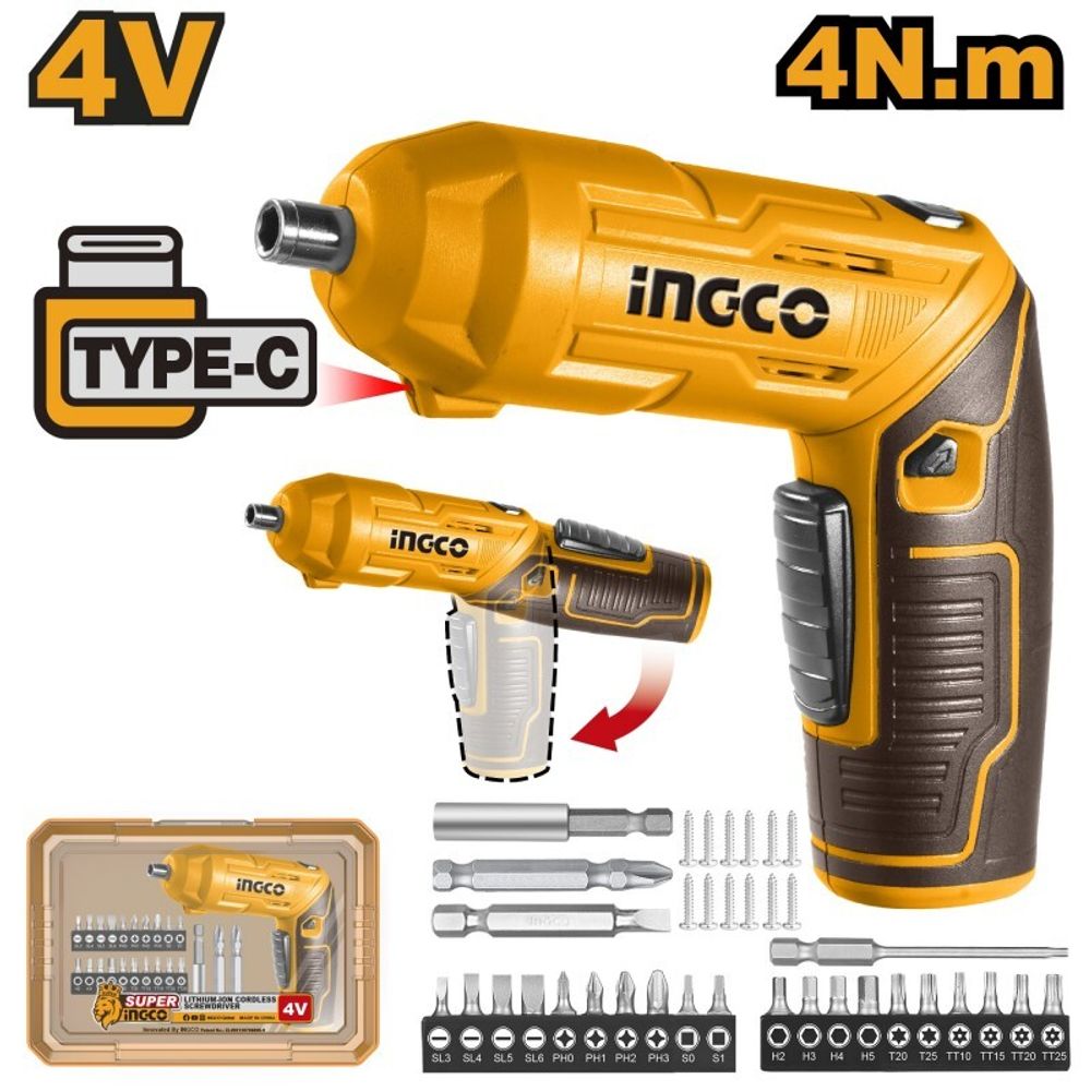Аккумуляторная отвертка INGCO CSDLI04425 4 В 4 Нм 1/4"