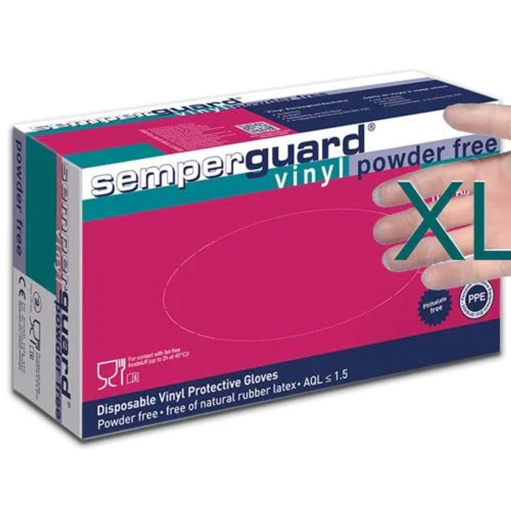 Semperguard Одноразовые перчатки виниловые, неопудренные, прозрачные XL 9-10, 90 шт. (из Финляндии)
