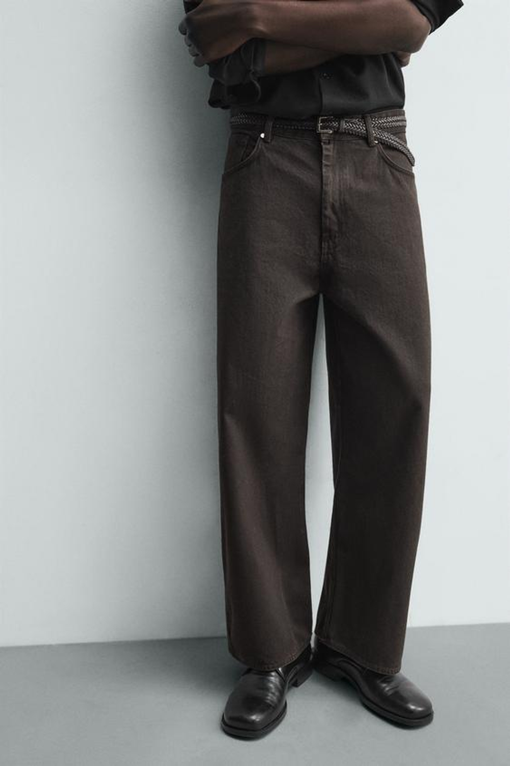 ZARA ДЖИНСЫ WIDE FIT, КОРИЧНЕВЫЙ