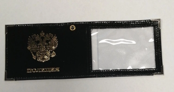 Обложка для удостоверения Полиция, кожа, черная