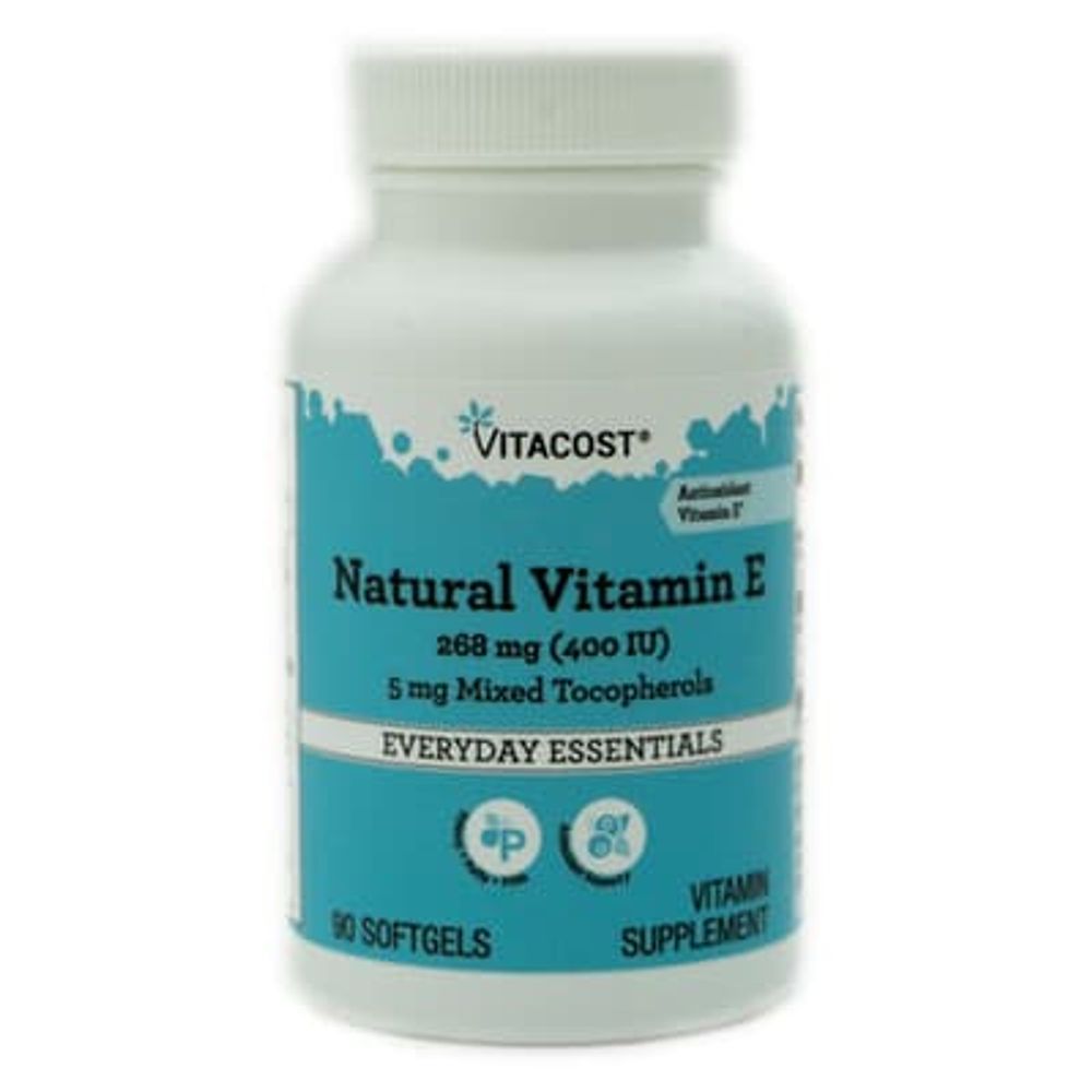 Vitacost, натуральный витамин E, 90 мягких таблеток