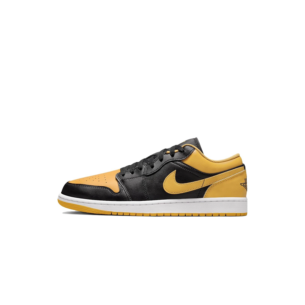 alt="Air Jordan 1 Low Yellow Ochre 553558-072 мужские кроссовки черно-желтые вид сбоку на белом фоне"
