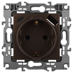 Розетка ЭРА Серия 12 12-4108-13 2P+E 16A-250В со шторками с USB type-A+C 5В-3А бронза | Эра 12