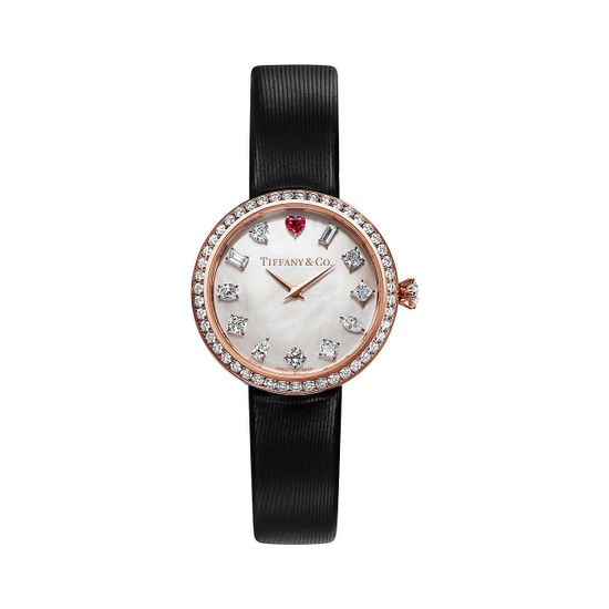 Часы Tiffany Eternity 28 MM Round в розовом золоте, с рубеллитом и бриллиантами