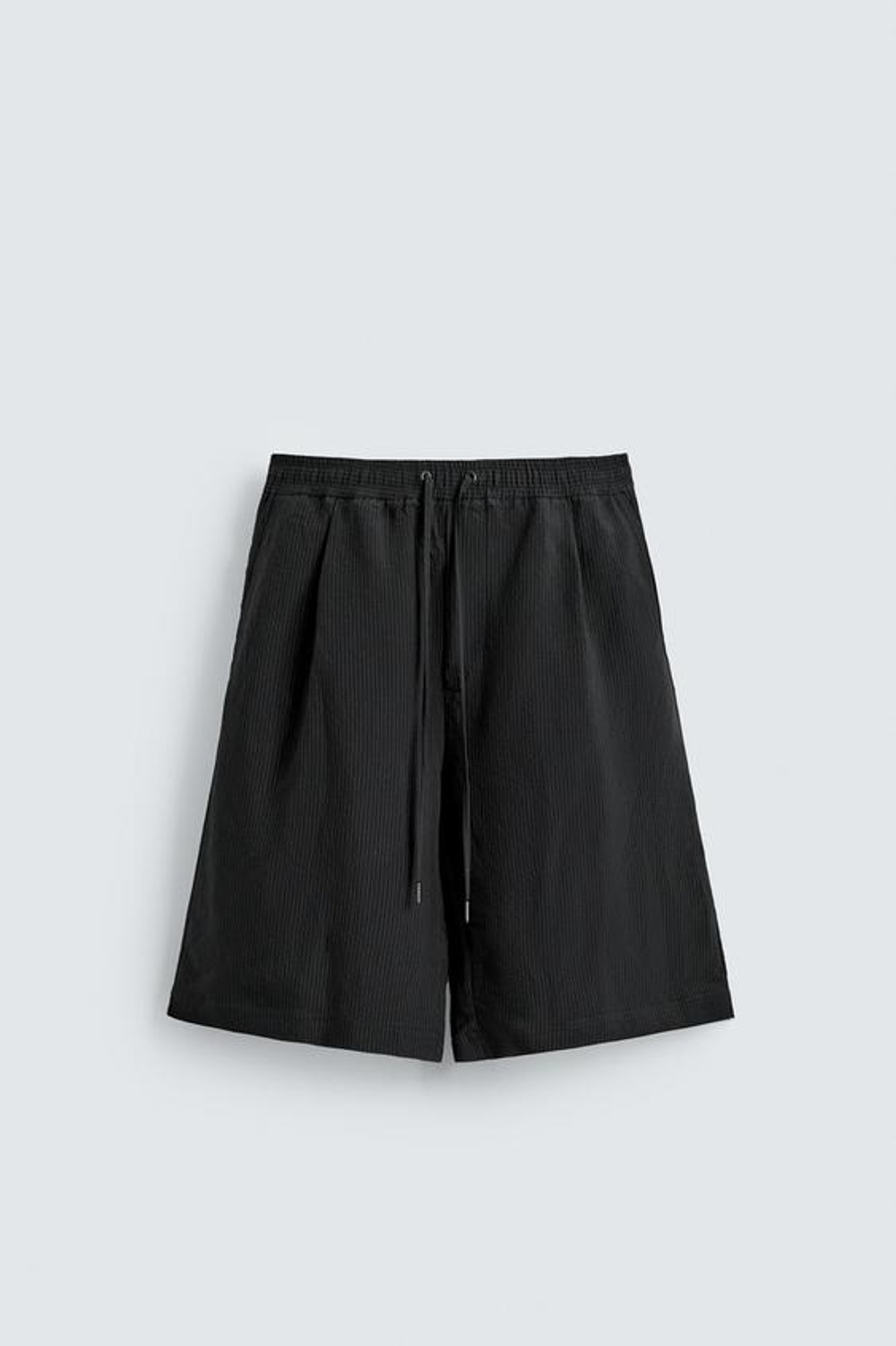 ZARA СВОБОДНЫЕ ЖАККАРДОВЫЕ ШОРТЫ В ПОЛОСКУ, ЧЕРНЫЙ