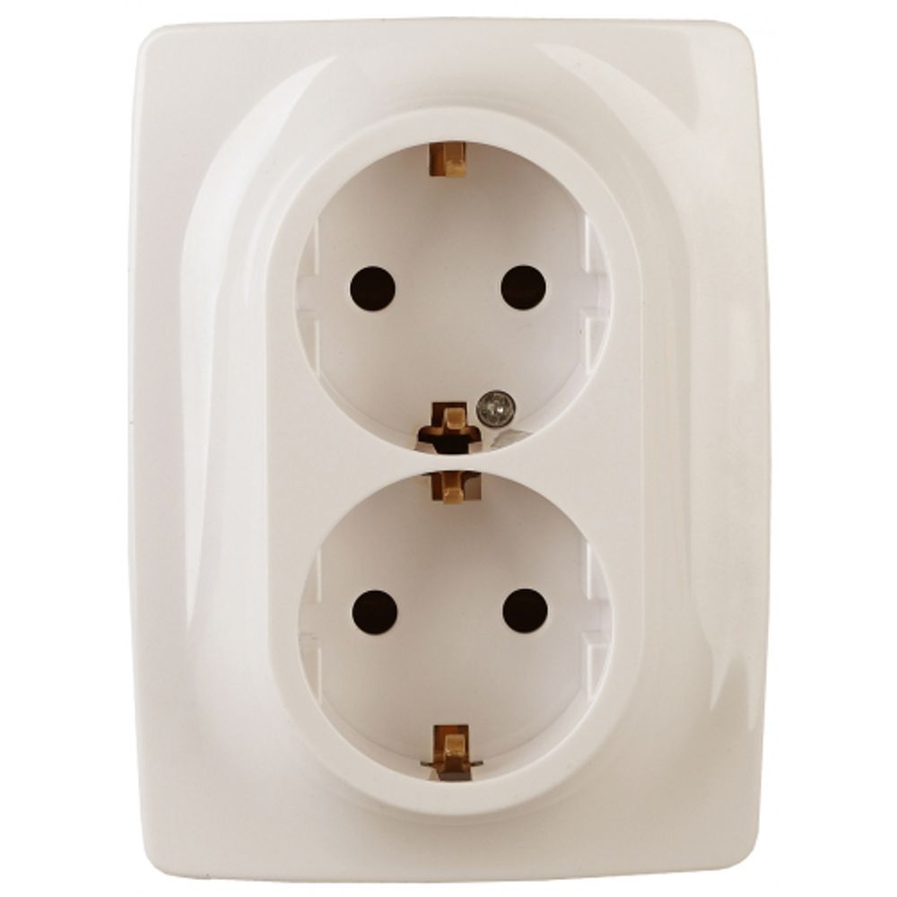 Розетка ЭРА Серия 12 12-2108-02 2X2P+E Schuko со шторками 16A-250В IP20 слоновая кость | Эра 12