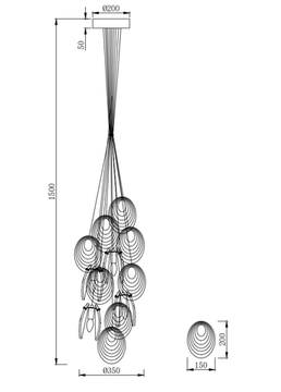Светильник подвесной 12*Е14 2183/02/12P чёрный Aura Stilfort