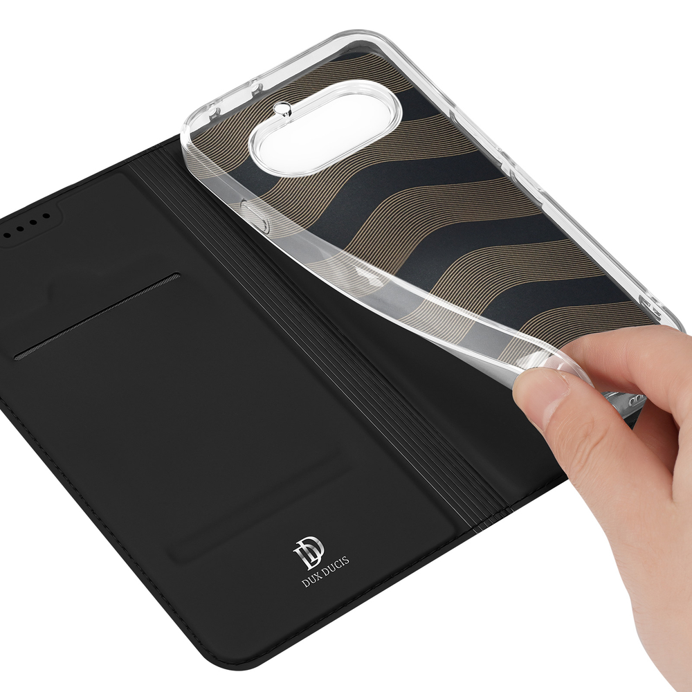 Чехол книжка из кожи черного цвета для Nothing Phone 4a, серия Skin Pro Series от Dux Ducis