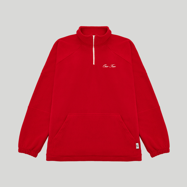 Drawstring Half-Zipped Sweatshirt Red High