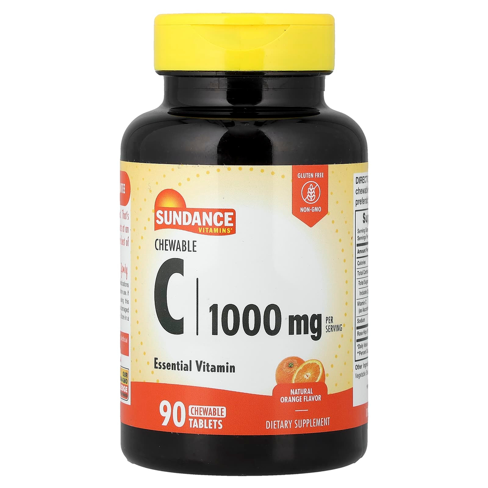 Sundance Vitamins, Chewable C, натуральный апельсин, 90 жевательных таблеток (500 мг в 1 таблетке)