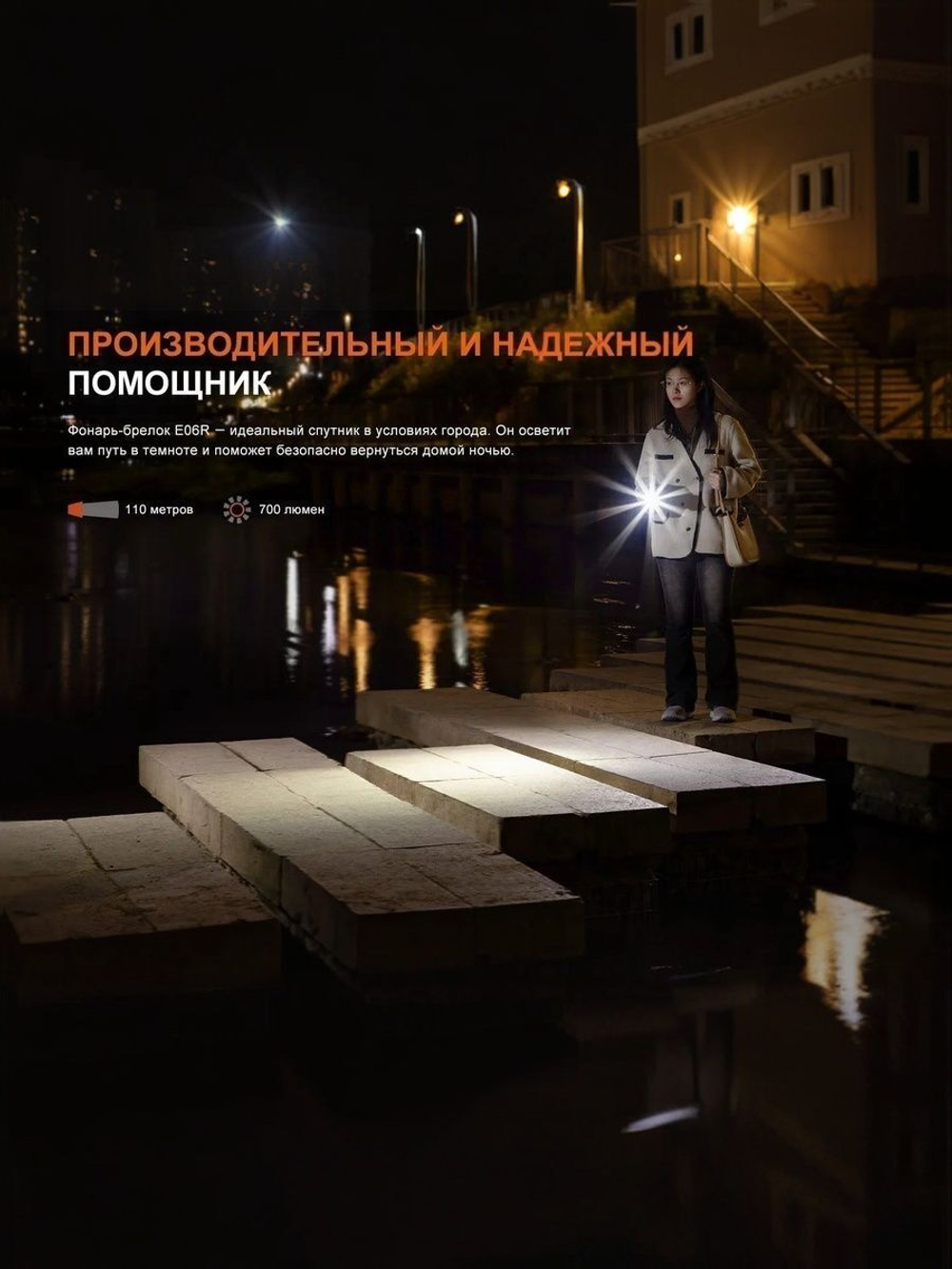 Фонарь-брелок Fenix E06R серый