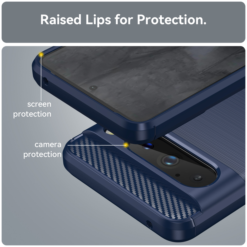 Мягкий чехол синего цвета для Google Pixel 8 Pro, серия Carbon (дизайн в стиле карбон) от Caseport