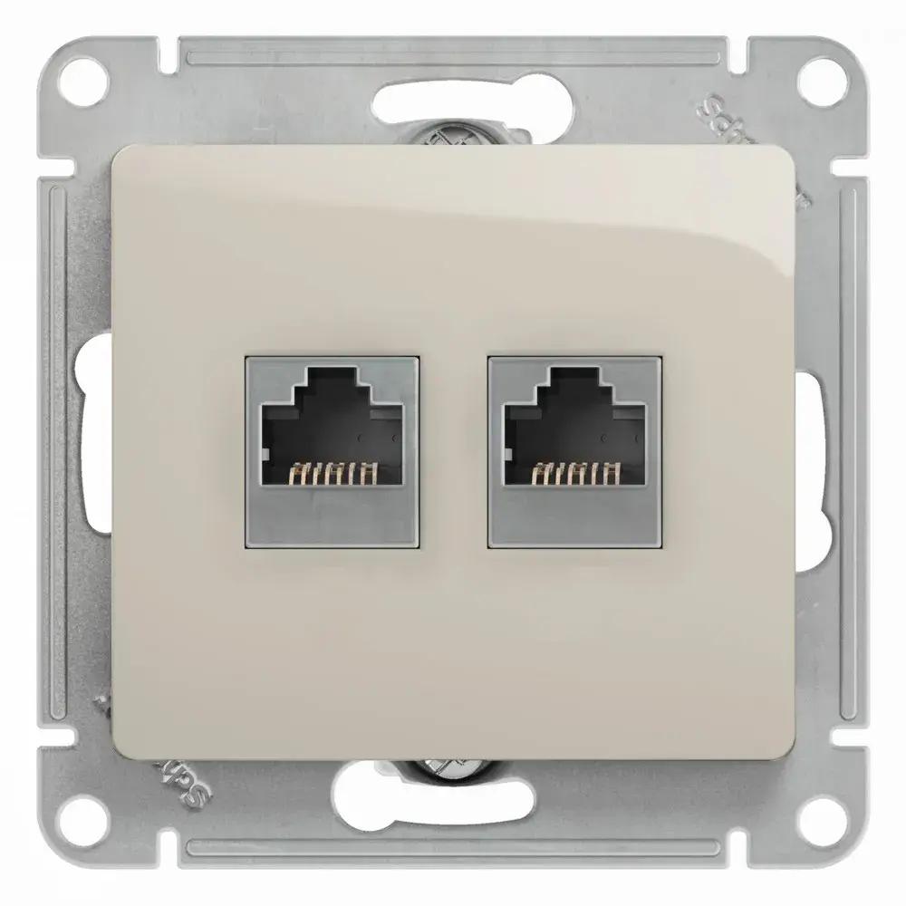 GLOSSA РОЗЕТКА двойная RJ11+RJ45 кат.5e, механизм, МОЛОЧНЫЙ