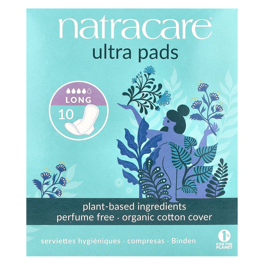 Natracare, Ultra, прокладки, поверхность из органического хлопка, длинные, 10 штук