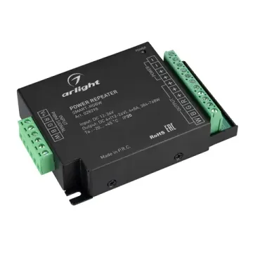 4-канальный усилитель для мультицветных (RGBW) светодиодных лент SMART-RGBW 12-24V 4x8A IP20 028298 чёрный Arlight