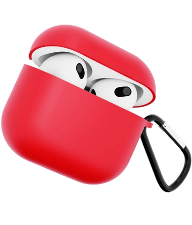 Чехол для Airpods 3 Gurdini силиконовый с карабином Красный