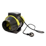 Канальный вентилятор extractor tt fan 150 для вентиляции, вид сбоку, рядом лежит свернутый электрический шнур с вилкой