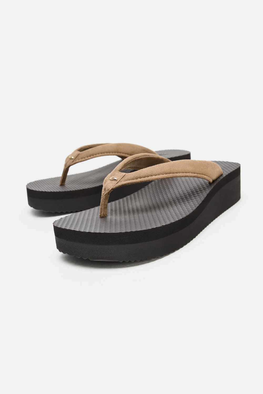 ZARA БОСОНОЖКИ НА ПЛАТФОРМЕ, ПЕСОЧНО-КОРИЧНЕВЫЙ