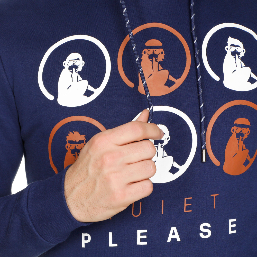 Мужская кофта теннисная Quiet Please Retro Monkey Hoody Men - Dark Blue, Multicoloured