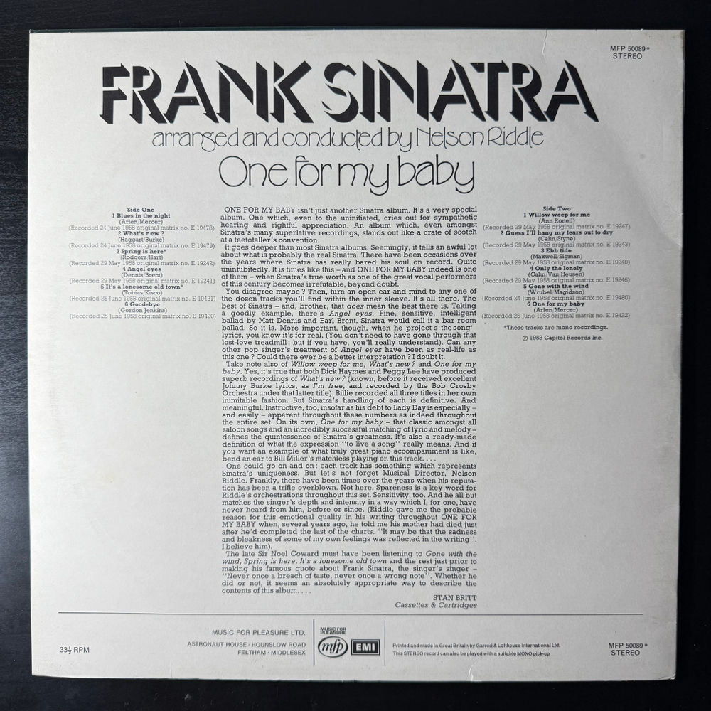 Frank Sinatra - One For My Baby (Англия 1973г.)