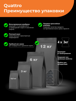 Корм сухой для пожилых собак породы Левретка старше 7 лет, с индейкой, 3 кг, QUATTRO