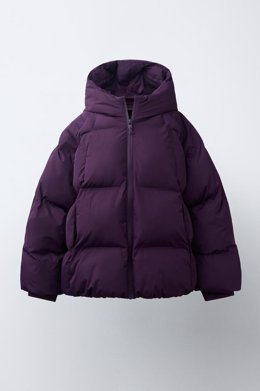 ZARA СТЕГАНАЯ КУРТКА С КАПЮШОНОМ WATER REPELLENT, ЛИЛОВЫЙ