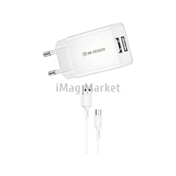 Сетевое зарядное устройство WK Design WP-U119m, 2 USB-A, 10W, 2A + кабель micro-USB, 1 м, белый