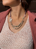 Колье Nature Bijoux, Copenhague, с жемчугом, аметистом, яшмой, розовым кварцем и морской раковиной,