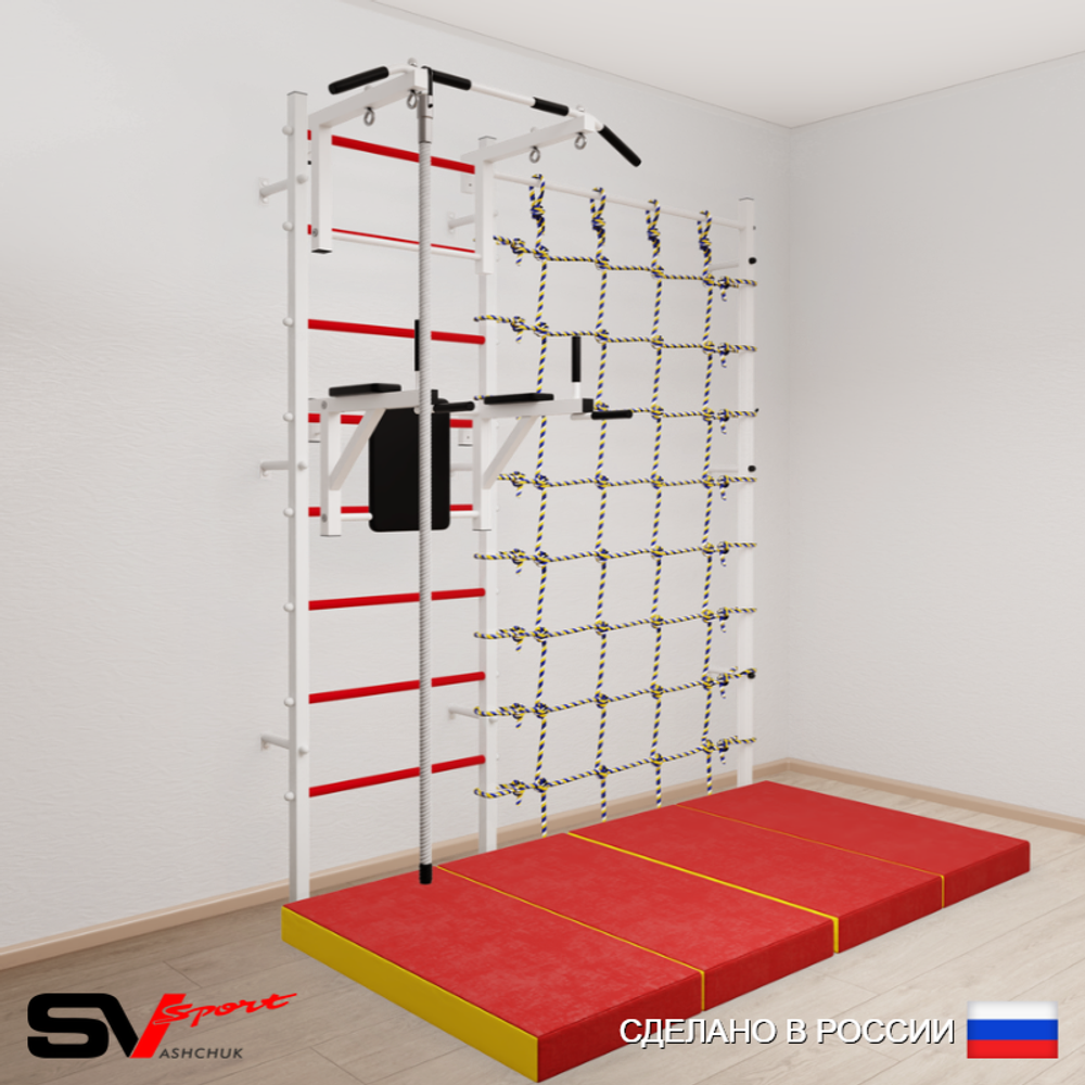 Шведская стенка Sv Sport 57040 (Турник стандарт/Брусья/Канат/Мат 2м/Канатный лаз)