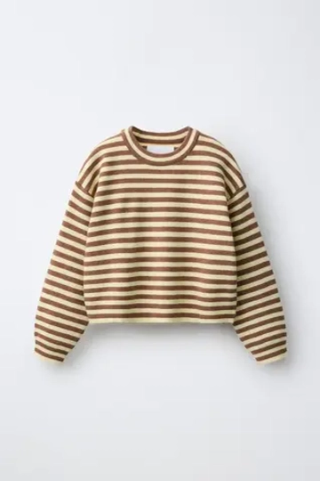 ZARA СВИТЕР В ПОЛОСКУ, КОРИЧНЕВЫЙ