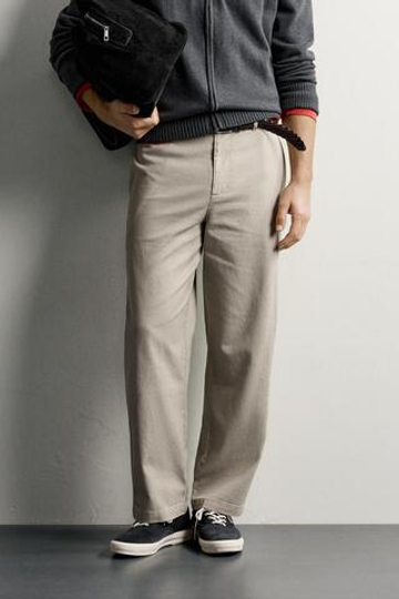 ZARA БРЮКИ ЧИНОС STRAIGHT FIT, КАМЕННО-СЕРЫЙ