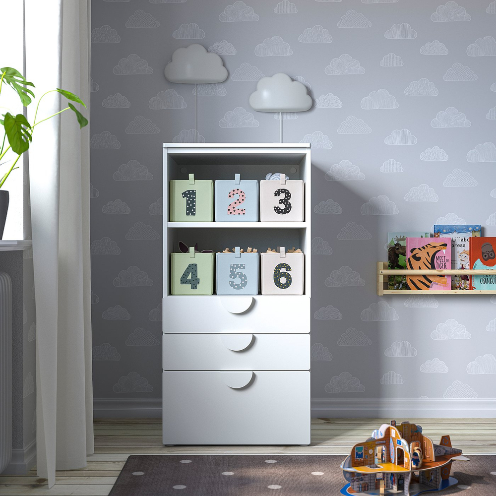 IKEA BARNDRÖM  (ИКЕА БАРНДРЁМ)  -  Коробка, 3 шт. - зелёный синий/бежевый 17х27х17 см