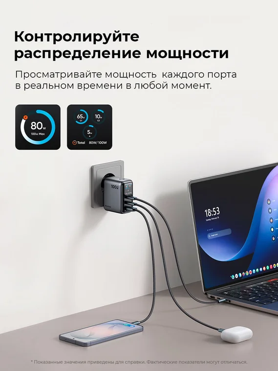 Сетевое зарядное устройство Mcdodo GaN Ultra 100W с дисплеем, 2 USB-C + USB-A, кабель в комплекте, черный