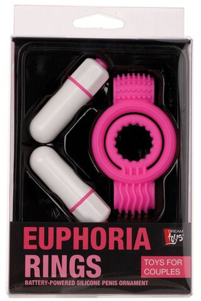 Розовое эрекционное кольцо с 2 виброэлементами NEON EUPHORIA CLITORAL MASSAGE RING (Цвет: розовый)