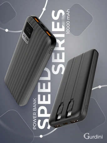 Дополнительный аккумулятор Gurdini Speed Series PD+LCD+Cable (L/C) 22.5W GPDS-01B 10000 mAh Черный