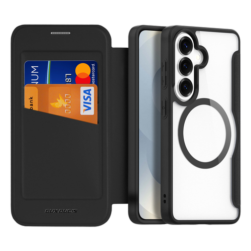 Чехол книжка черного цвета с поддержкой MagSafe для Samsung Galaxy S26, серия Skin X Pro Series от Dux Ducis