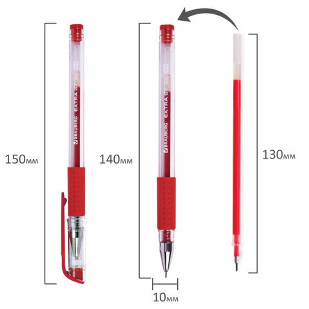 Ручка гелевая с грипом BRAUBERG "EXTRA GT NEEDLE", 1шт, КРАСНАЯ, игольчатый узел 0,5 мм, линия 0,35 мм, 143921