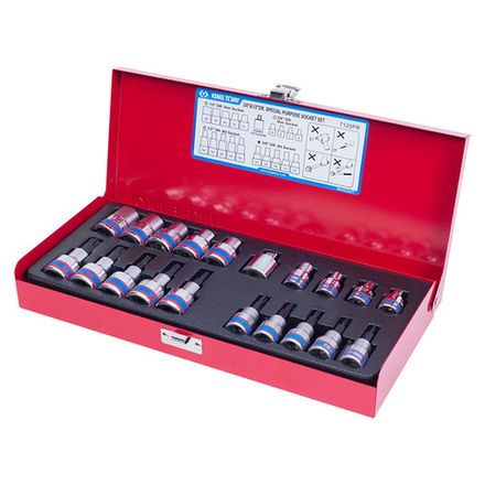 Цена на KING TONY (7120PR) Набор торцевых насадок и головок 1/2"&3/8", TORX, Е6-Е20, Т10-Т55, 20 предметов