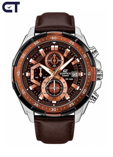 CASIO EFR-539L-5AVUDF EDIFICE мужские наручные часы — хронограф на кожаном ремешке с коричневым циферблатом